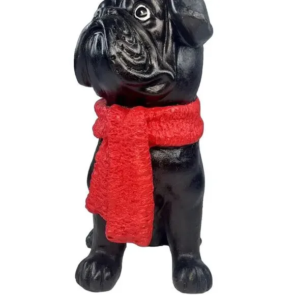 Black Pug Dog Statue Santa Hat Scarf Christmas Hand Painted Figurine 14” Tall - Picture 5 of 9